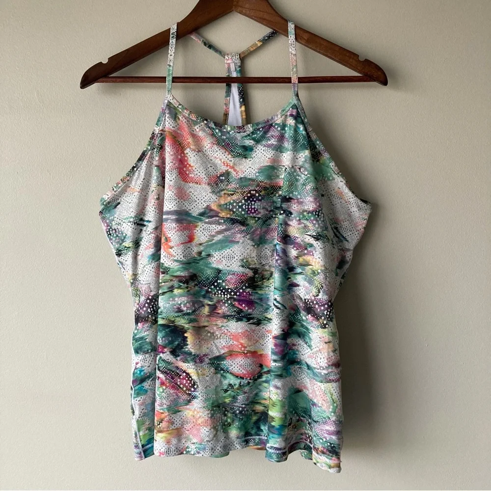 Prana Multicolor‎ Green Purple Watercolor Tank Built In Bra Women’s XL